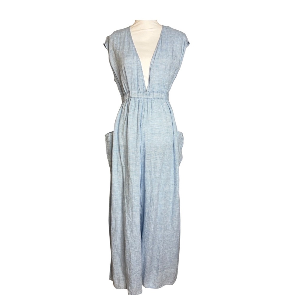 Mara Hoffman Swim Whitney Hemp Jumpsuit L Blue Stripe Wide Leg Beach Cover Up - Picture 3 of 11